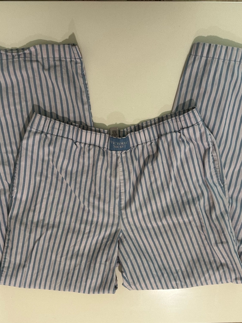 Victoria's Secret Light Blue & White Striped Sleep Pants